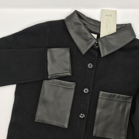 Joie Button-Up Collared Jacket Black Faux Leather Accents Classic Womens Size XS - Picture 4 of 7
